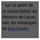 * sur ce point de la transcription du discours de Lacan, voir les remarques de Guy Sizaret
